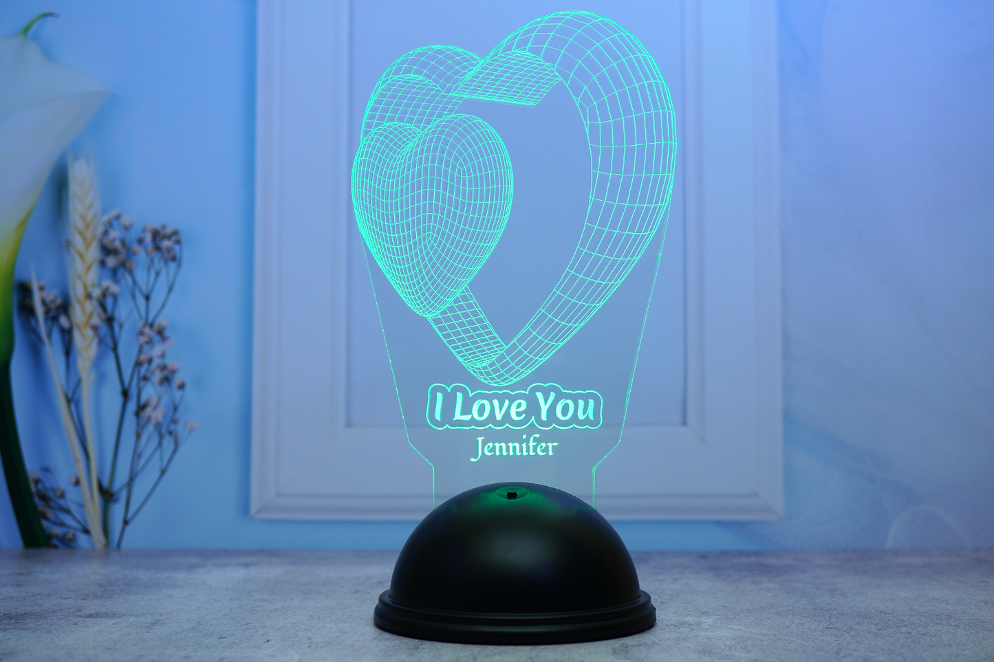 I Love You Personalized 3D Led Lamp with Double Heart
