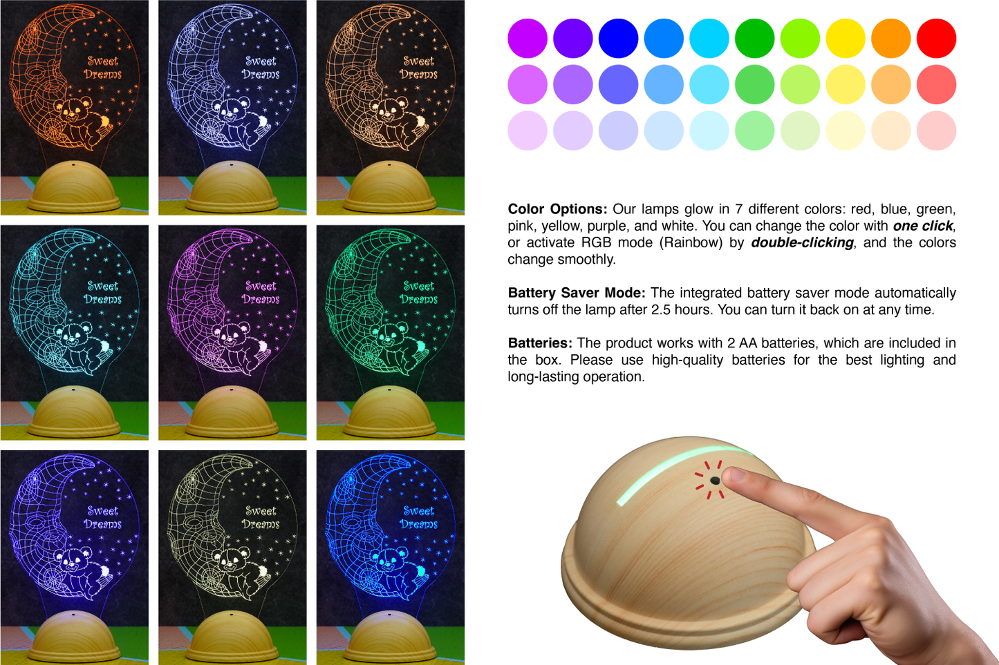 Moon and Bear Personalized 3D Led Lamp