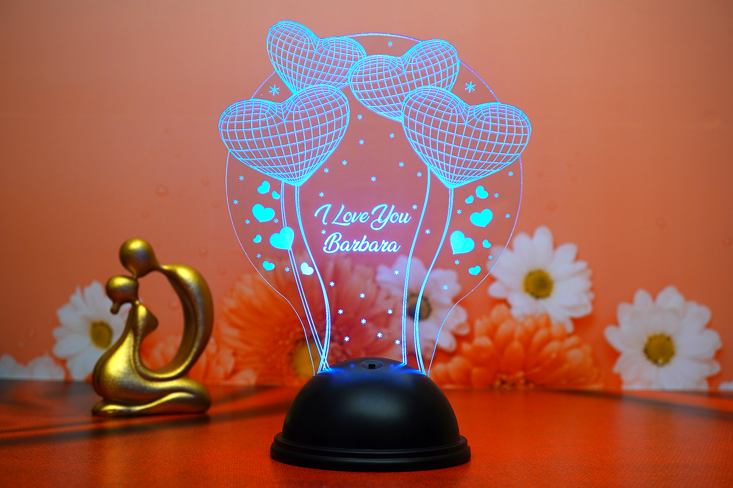 I Love You Personalized 3D LED Lamp with Love Balloons