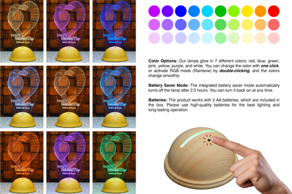 Valentine's Day Personalized 3D Led Lamp with Double Heart