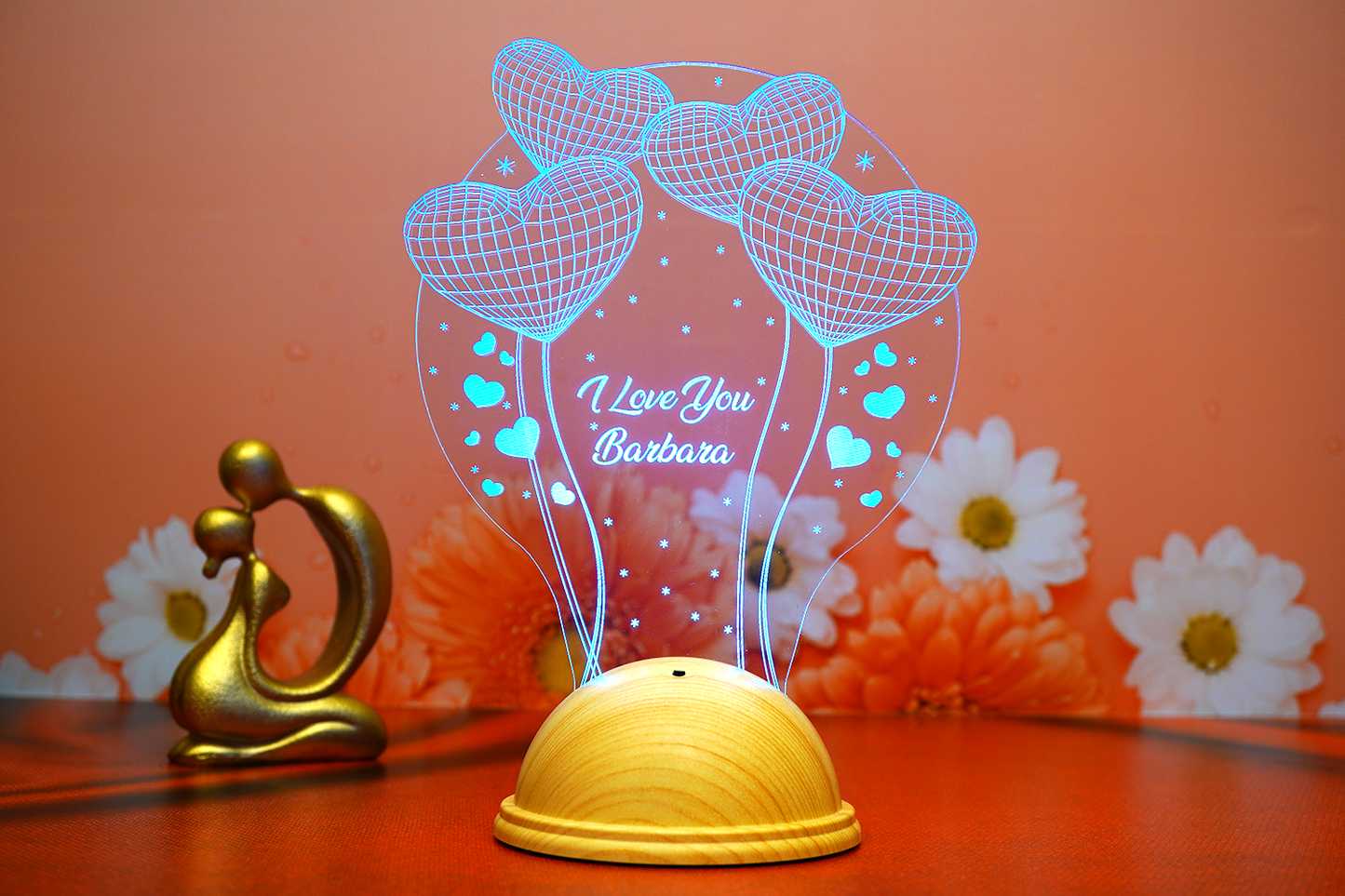 I Love You Personalized 3D LED Lamp with Love Balloons