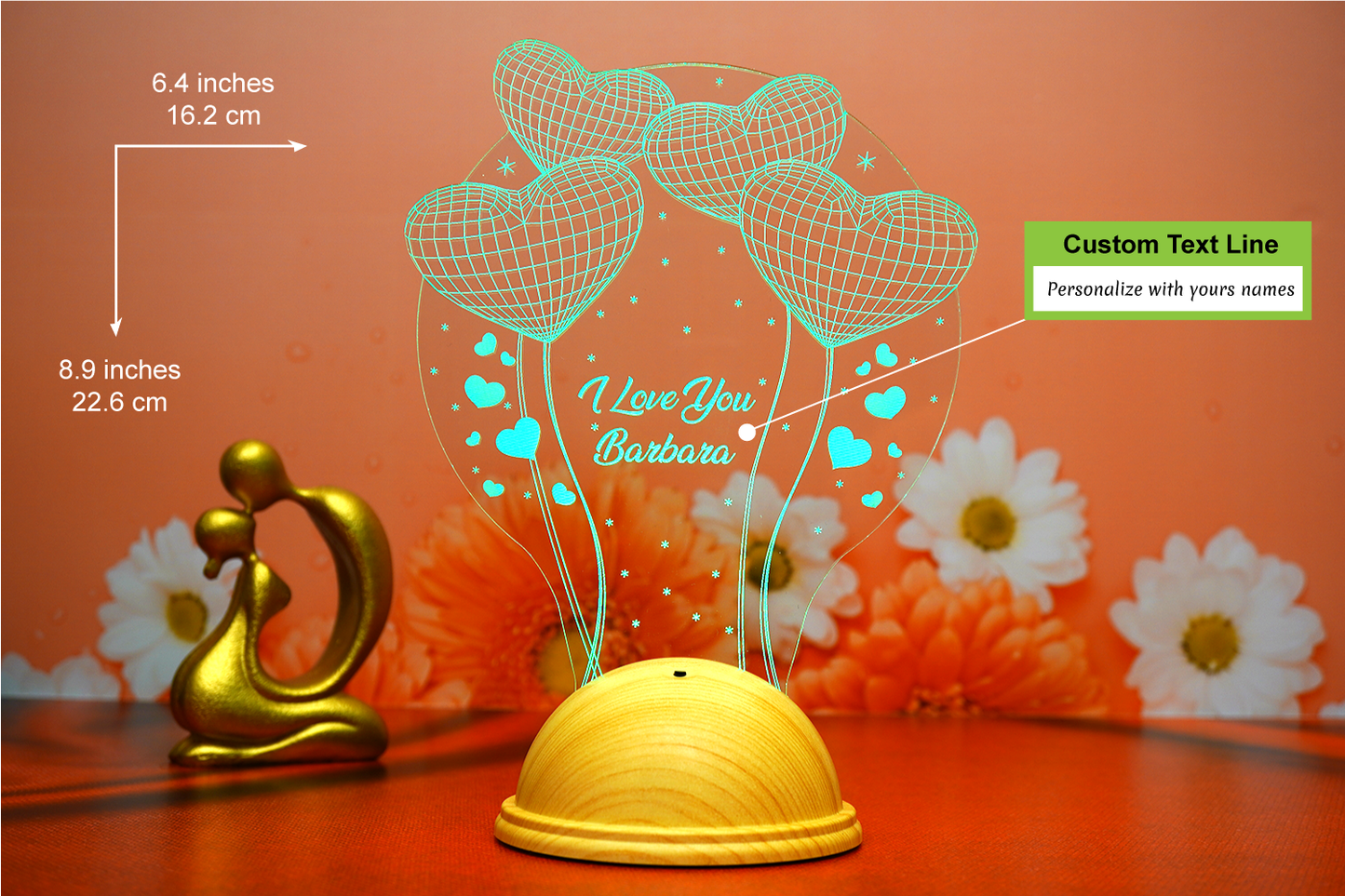 I Love You Personalized 3D LED Lamp with Love Balloons