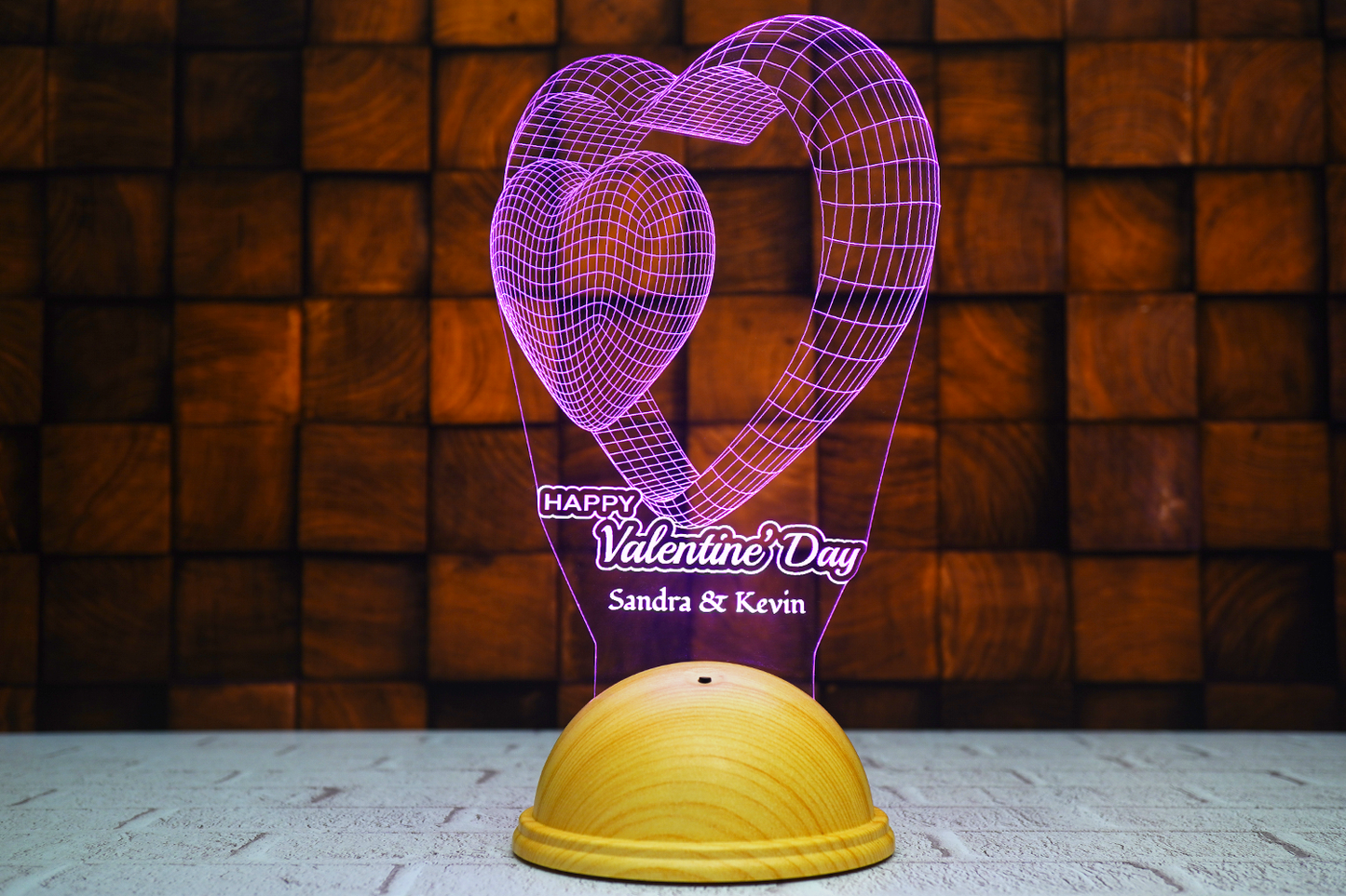 Valentine's Day Personalized 3D Led Lamp with Double Heart