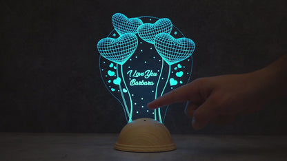 I Love You Personalized 3D LED Lamp with Love Balloons
