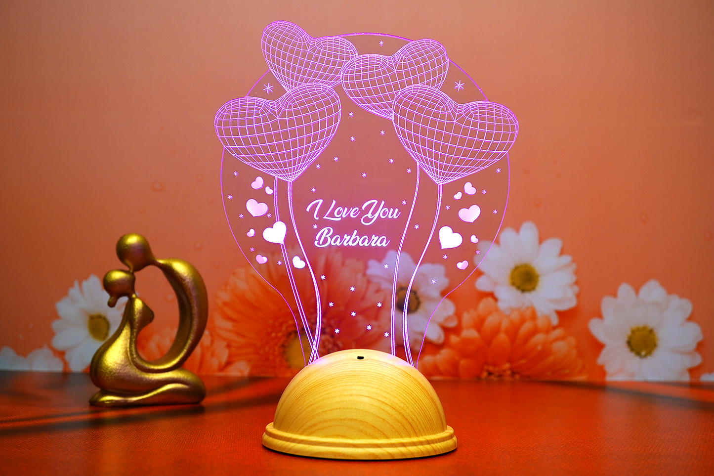 I Love You Personalized 3D LED Lamp with Love Balloons
