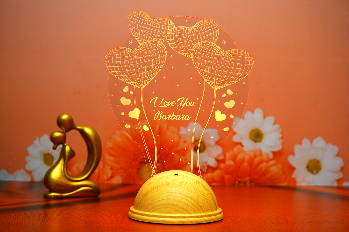 I Love You Personalized 3D LED Lamp with Love Balloons