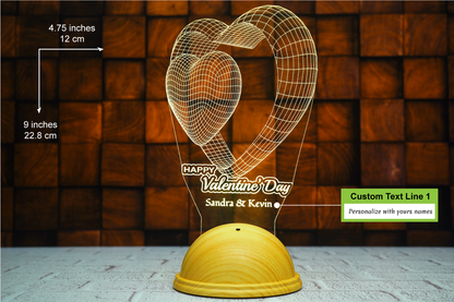 Valentine's Day Personalized 3D Led Lamp with Double Heart